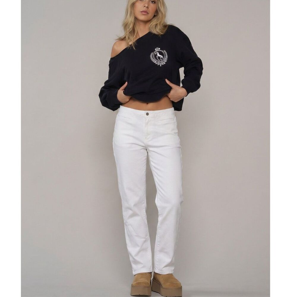 Lauren Jeans Co Ralph Lauren Y2K White Cotton Stretch Pants Size 12 Ankle Zipper